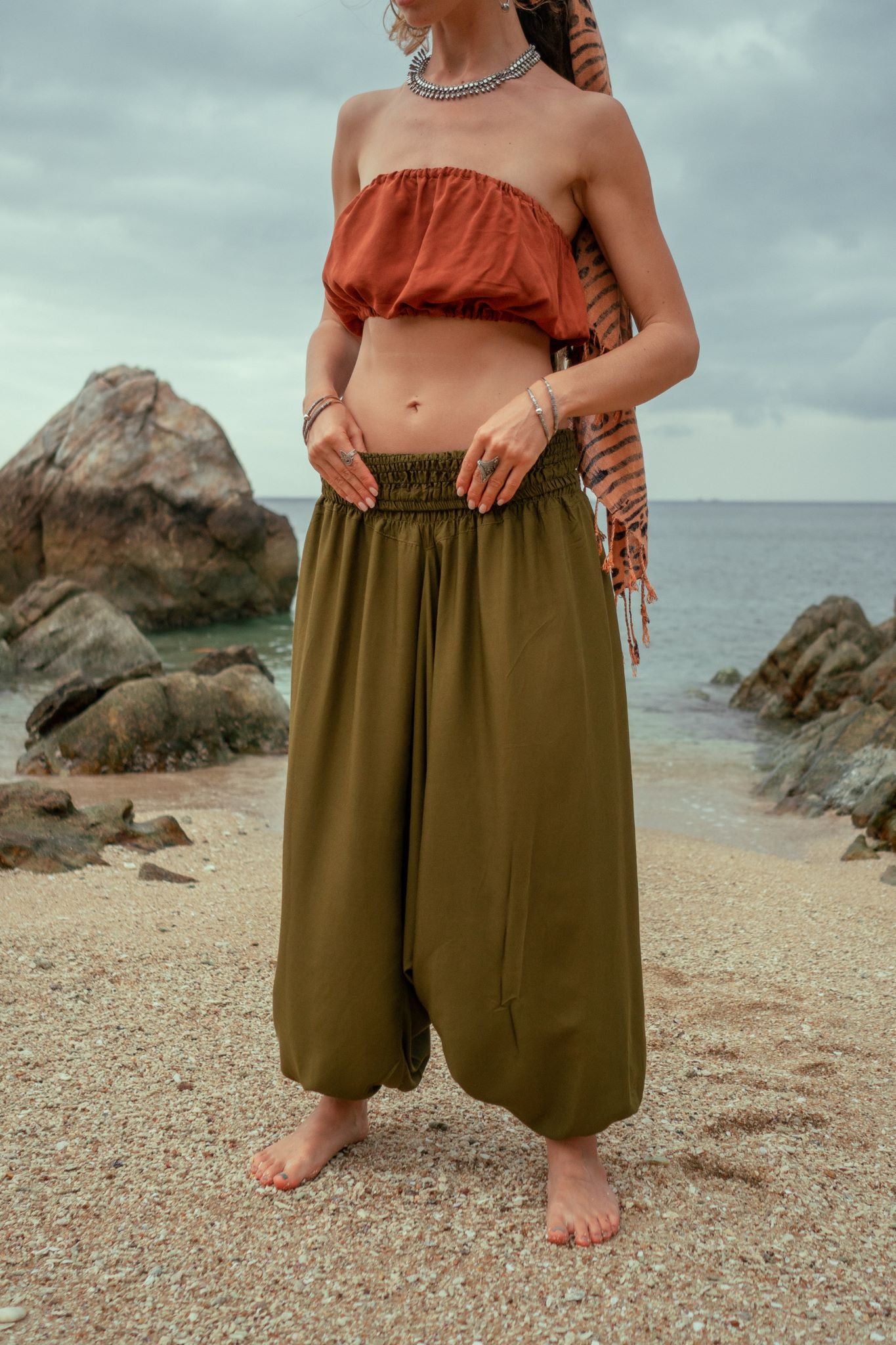 festival clothes harem pants green
