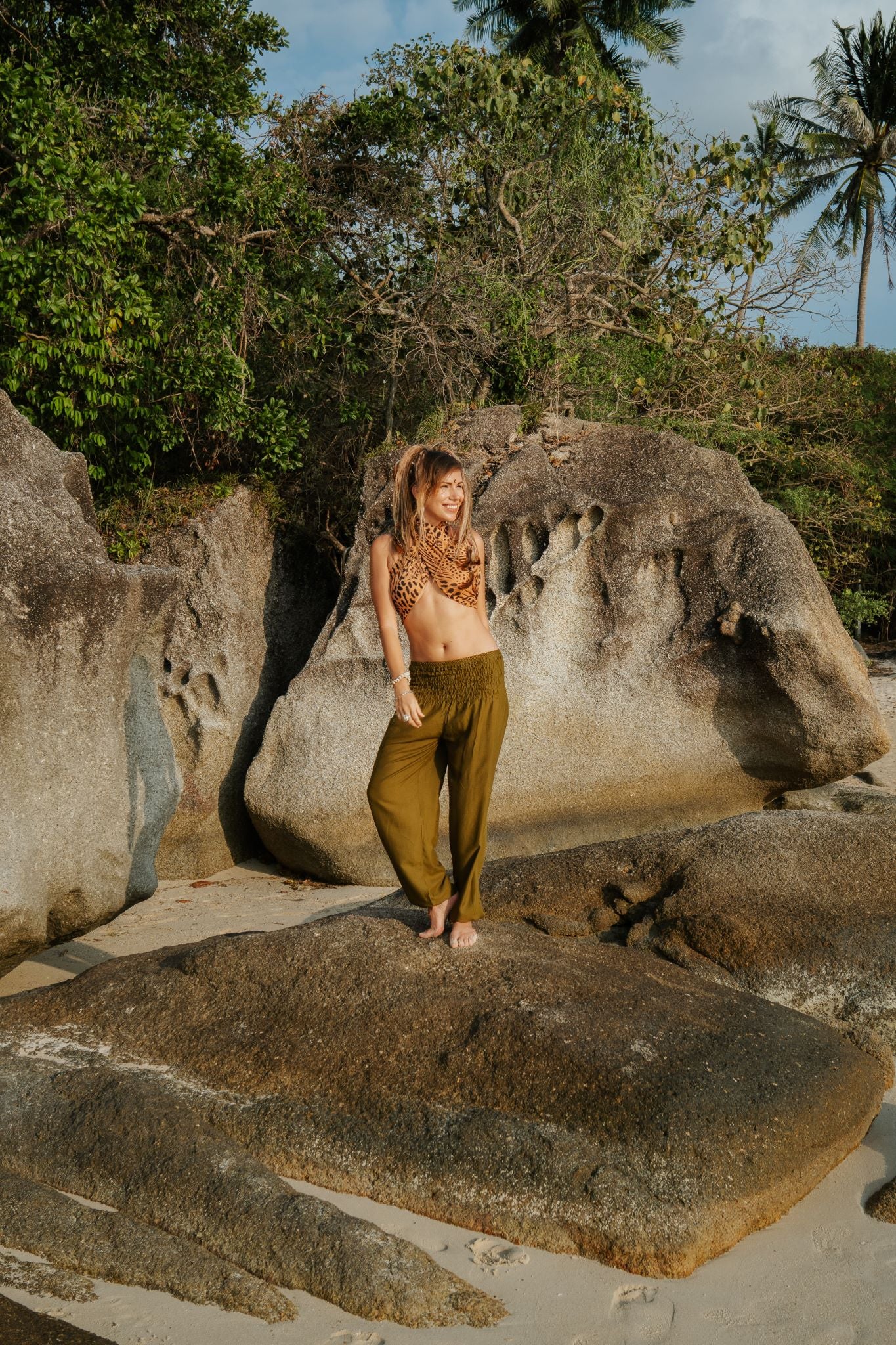 High Crotch Harem Pants - Plain - Green