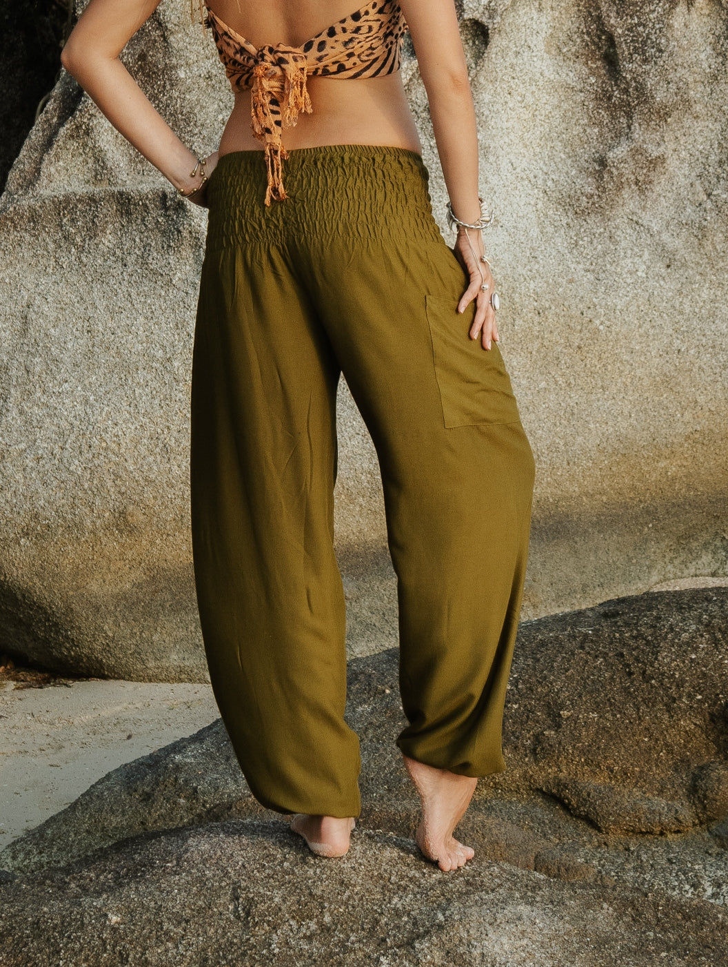 High Crotch Harem Pants - Plain - Green