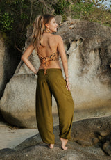 High Crotch Harem Pants - Plain - Green