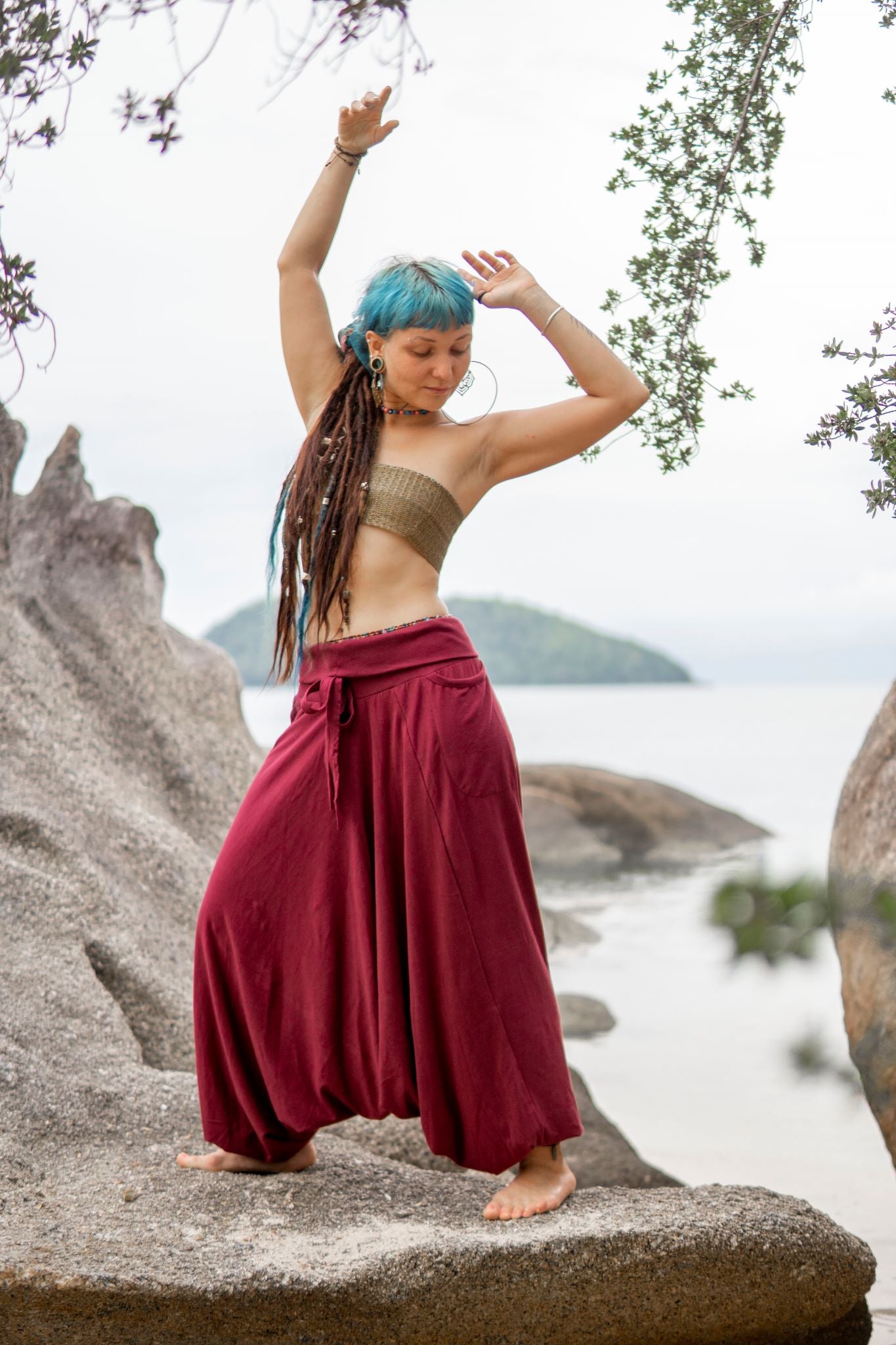 Harem Pants - Plain Cotton - Maroon