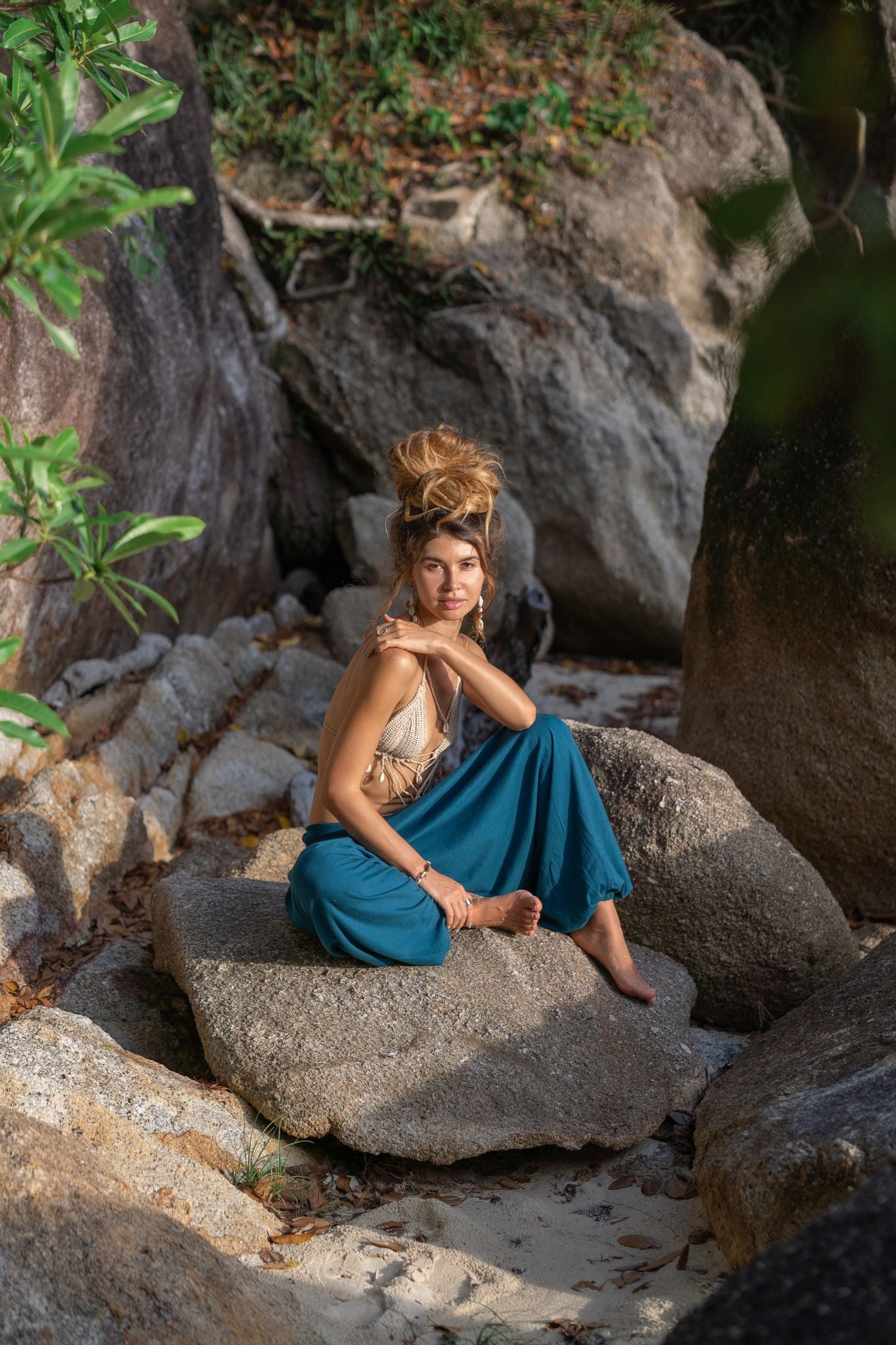 Plain Cotton Harem Pants - Teal