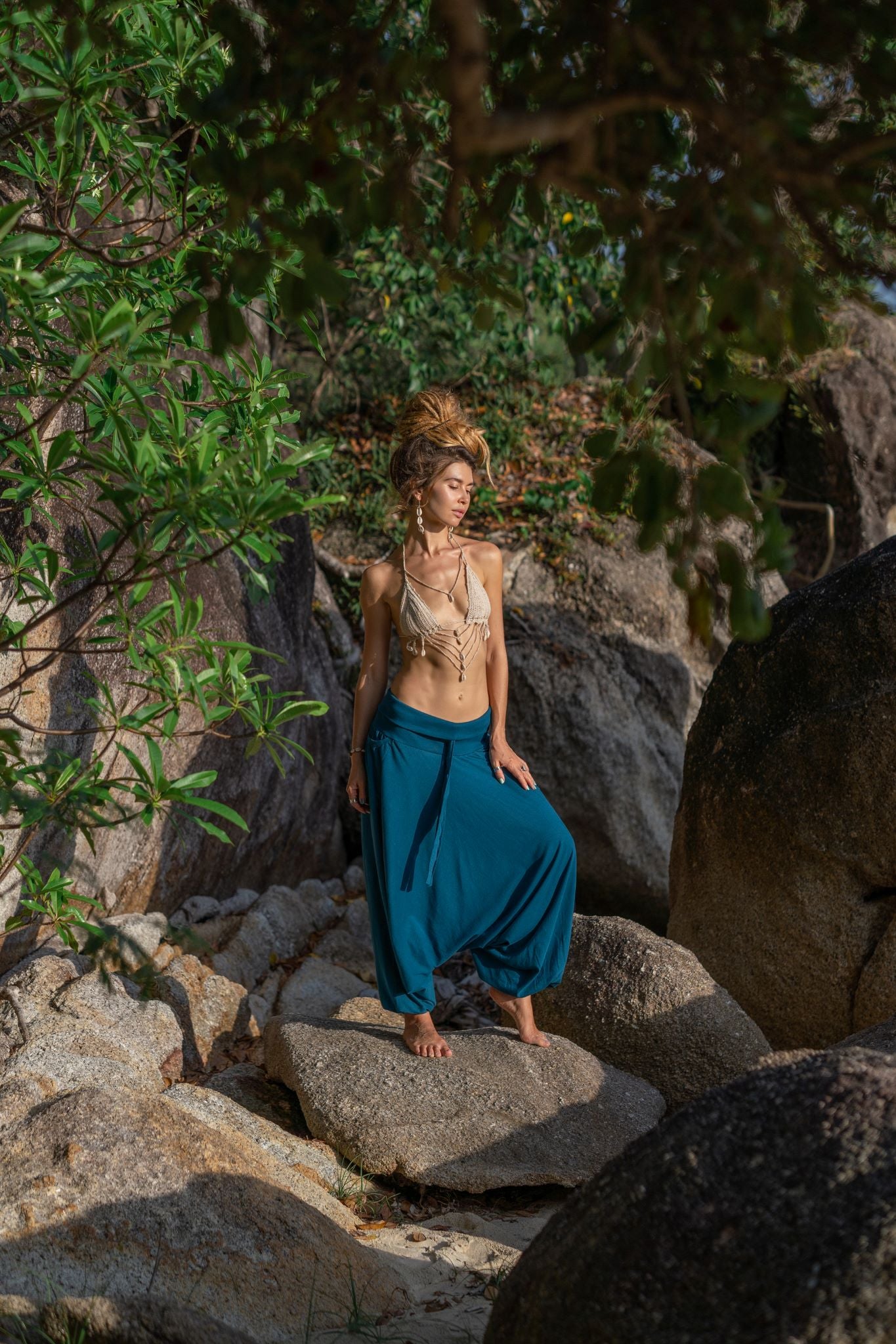 Plain Cotton Harem Pants - Teal