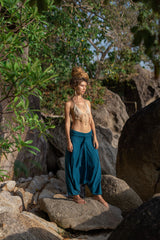 Plain Cotton Harem Pants - Teal