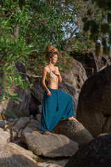 Plain Cotton Harem Pants - Teal