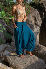 Plain Cotton Harem Pants - Teal