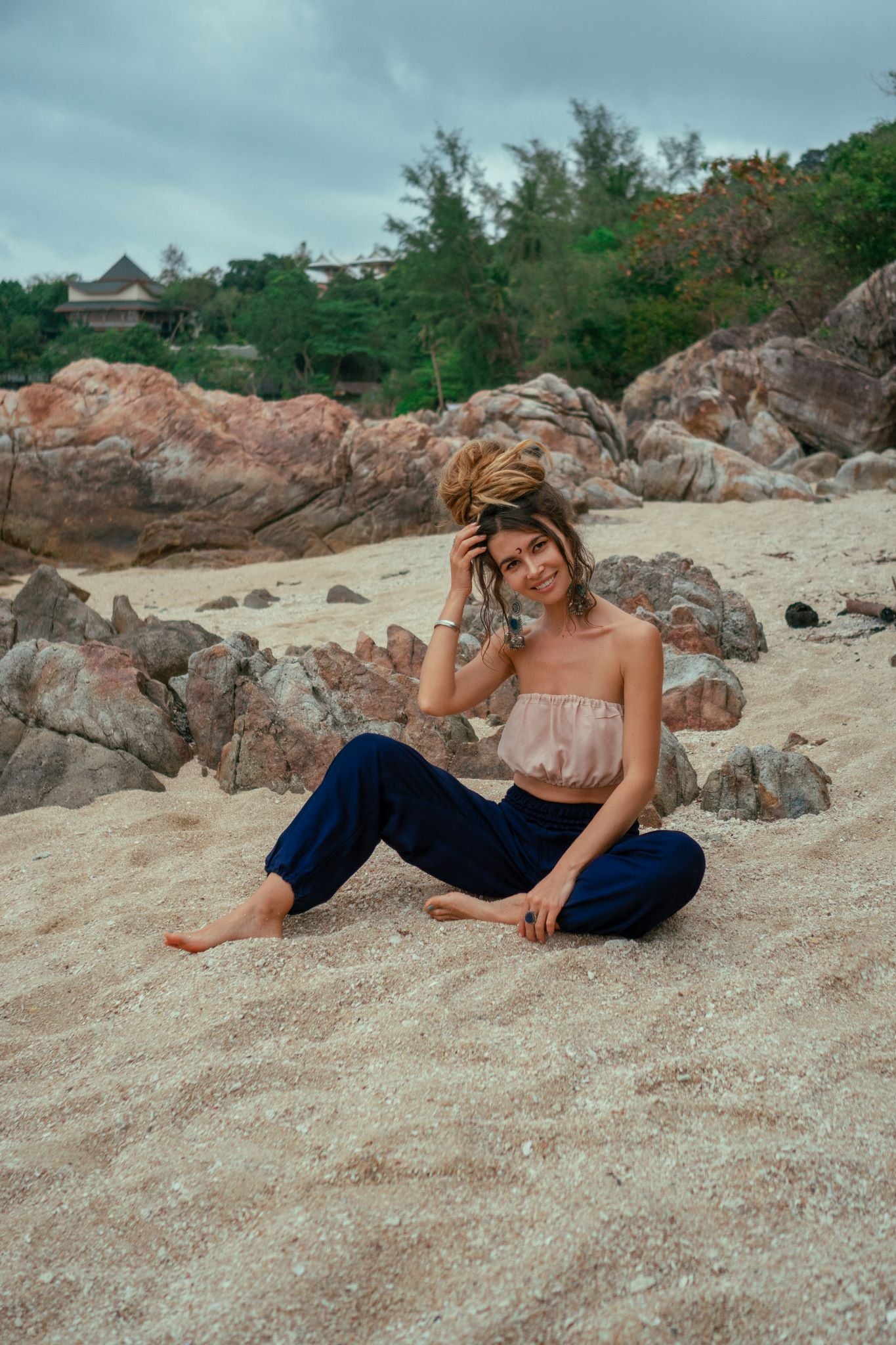 High Crotch Harem Pants - Plain - Navy