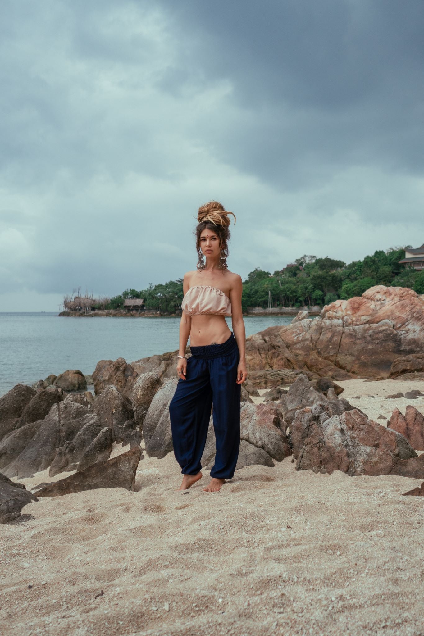 High Crotch Harem Pants - Plain - Navy