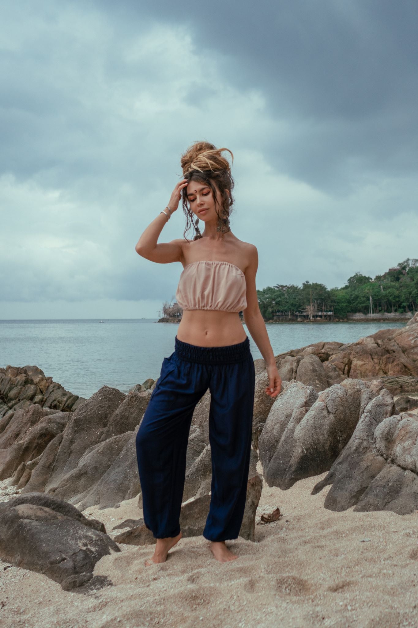 High Crotch Harem Pants - Plain - Navy