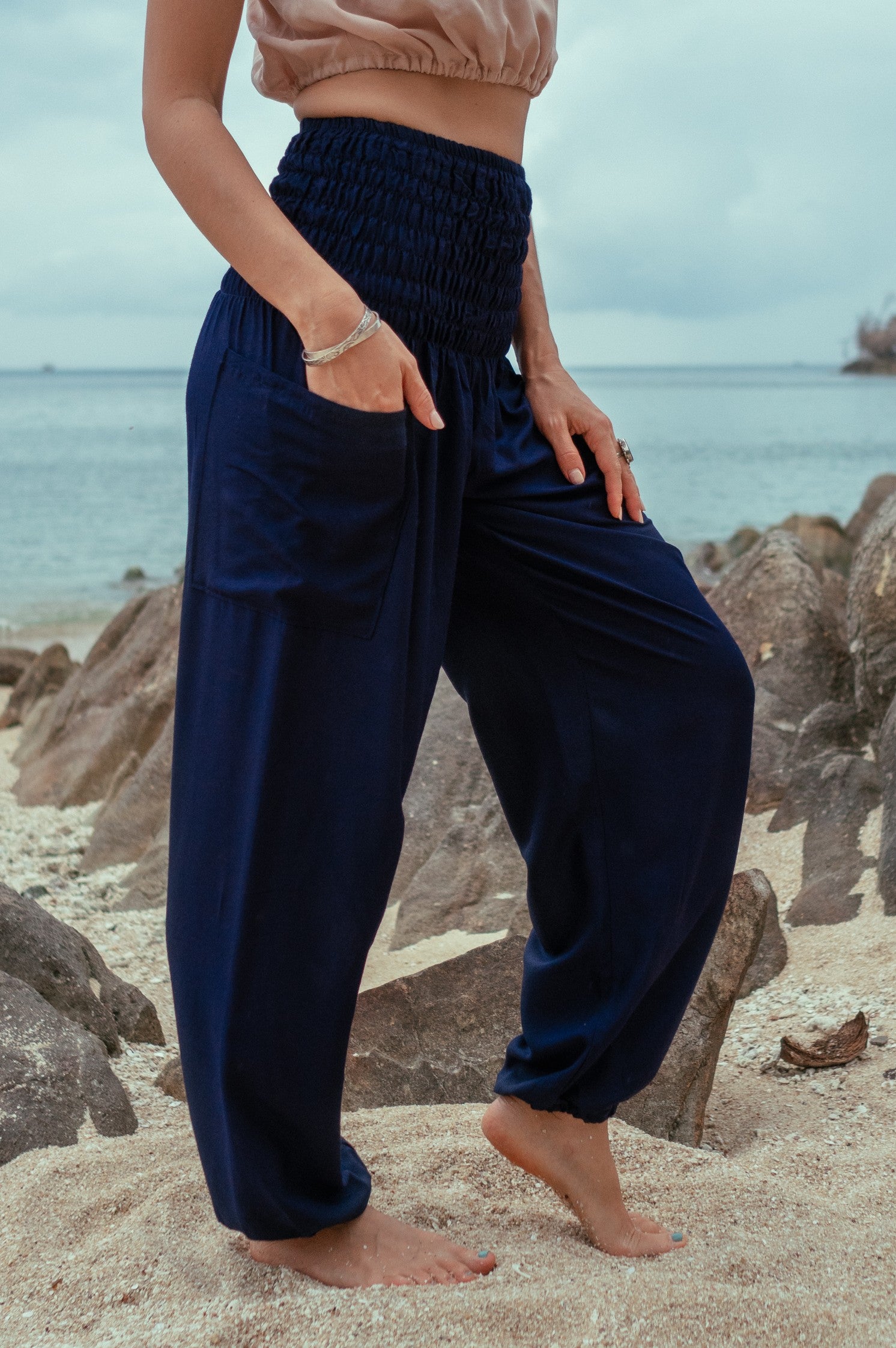High Crotch Harem Pants - Plain - Navy