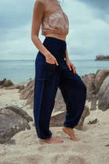 High Crotch Harem Pants - Plain - Navy