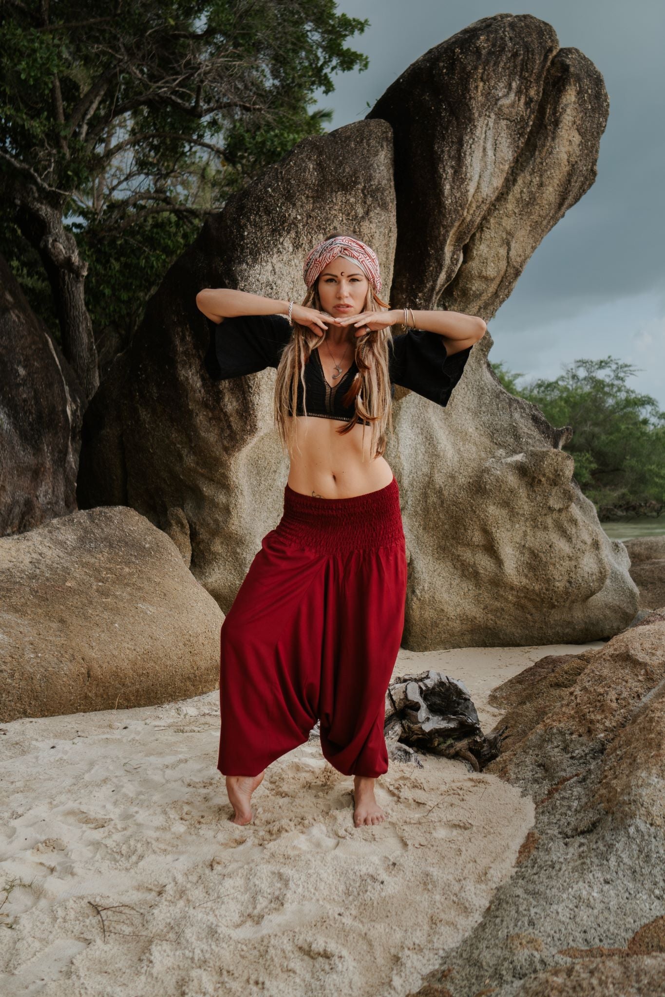 Harem Pants Plain Deep Red