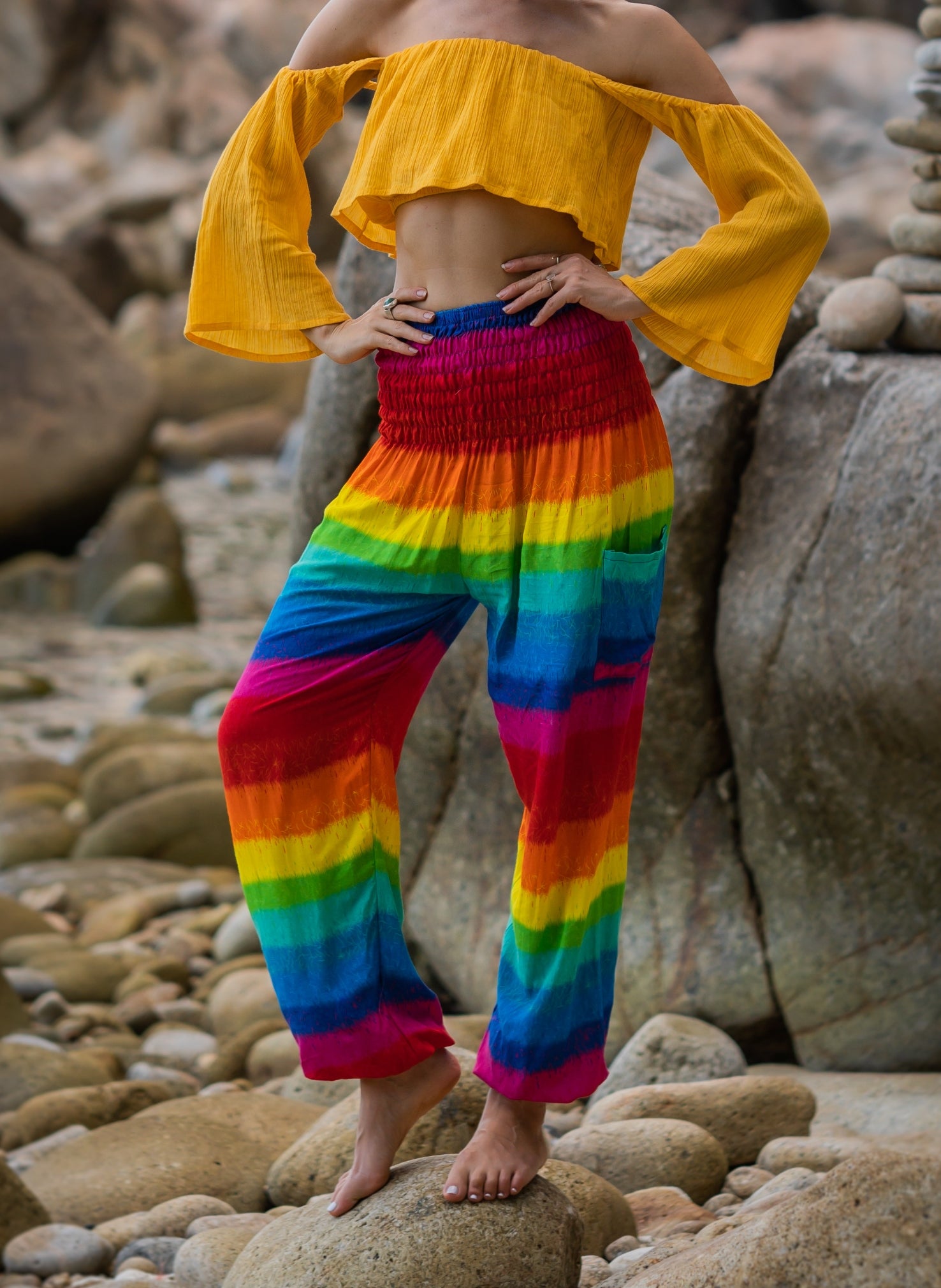 High Crotch Harem Pants - Rainbow - Aqua