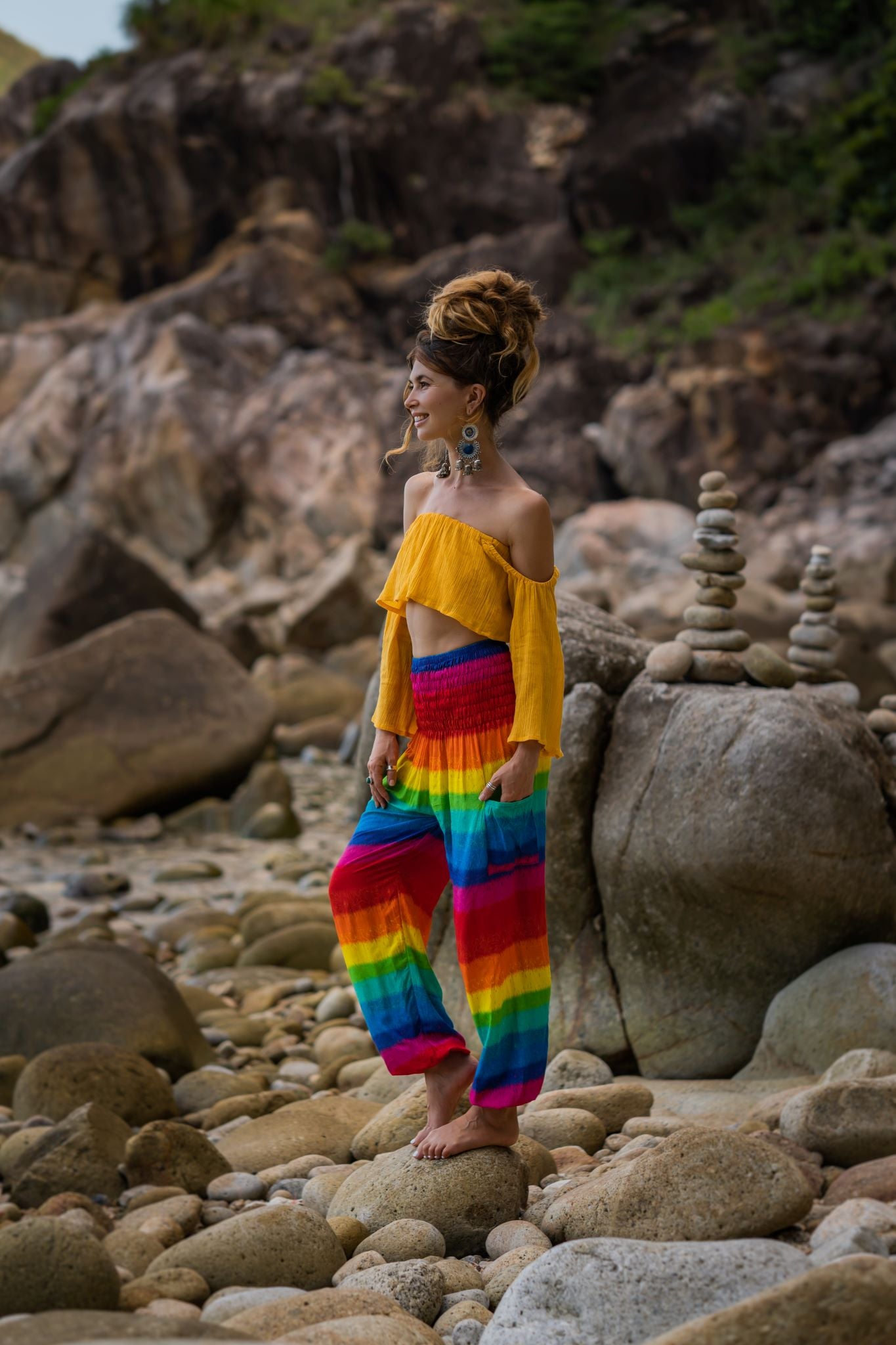 High Crotch Harem Pants - Rainbow - Rainbow