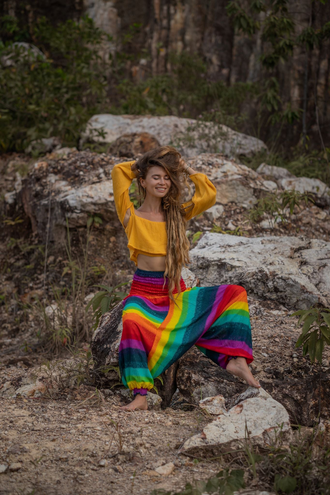 Harem Pants - Rainbow - Aqua