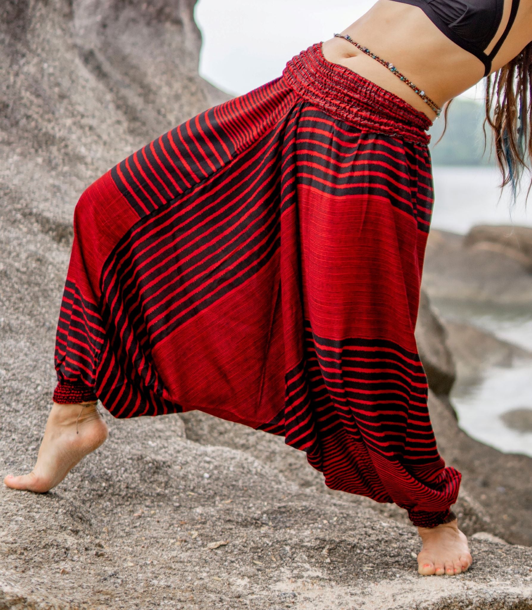 Harem Pants - Striped - Red/Black