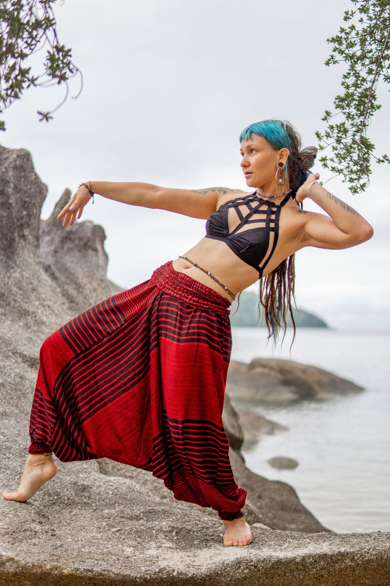 Harem Pants - Striped - Red/Black