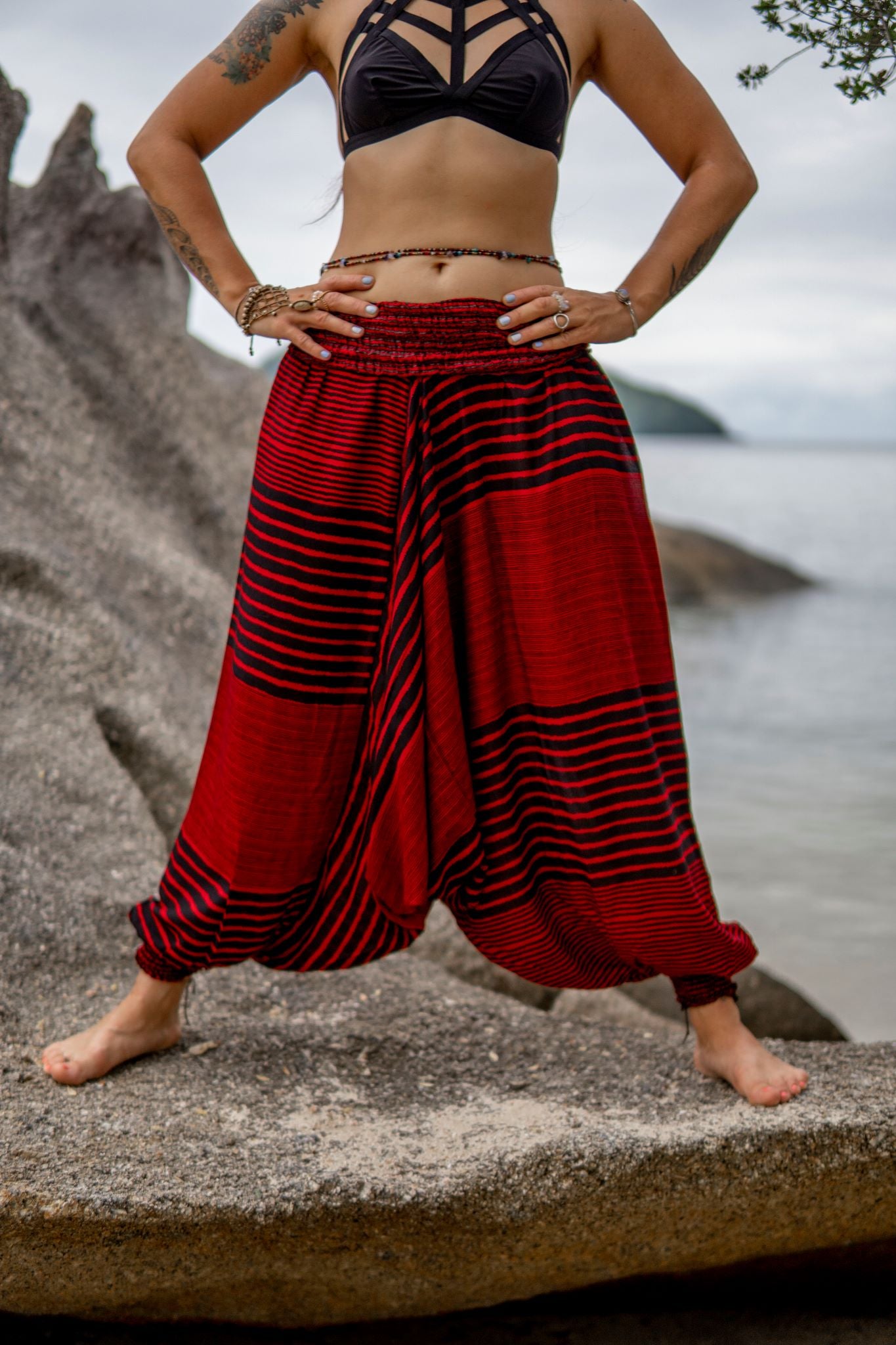 Harem Pants - Striped - Red/Black