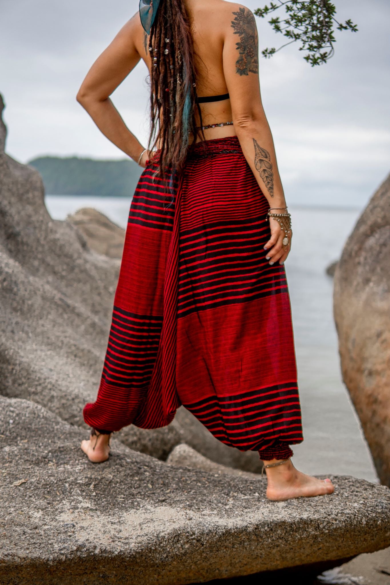 Harem Pants - Striped - Red/Black