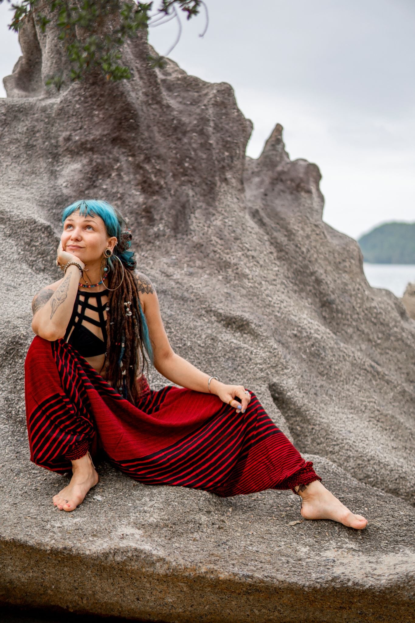 Harem Pants - Striped - Red/Black