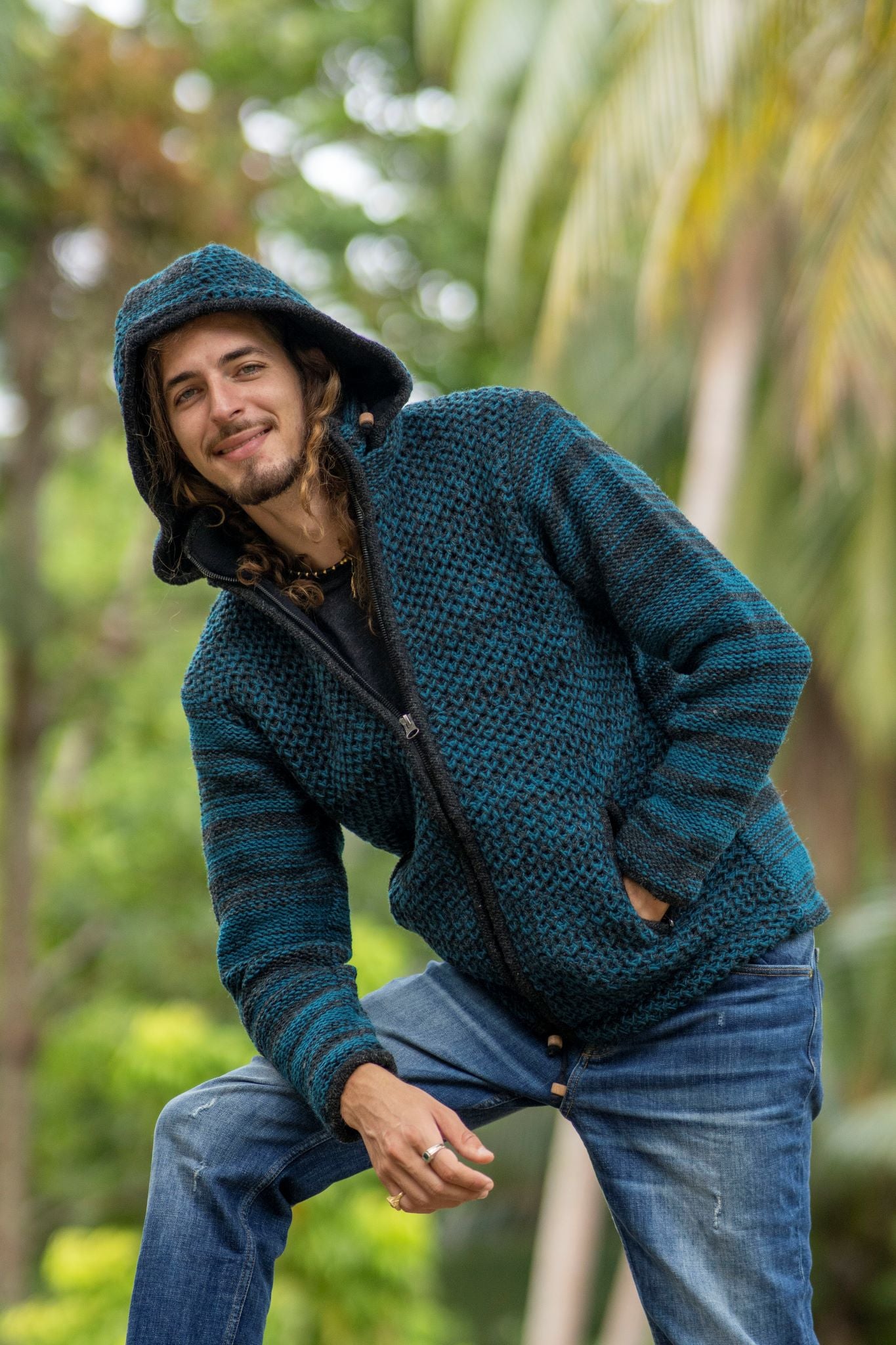 Wool Jacket - Eyelet Pattern - Teal