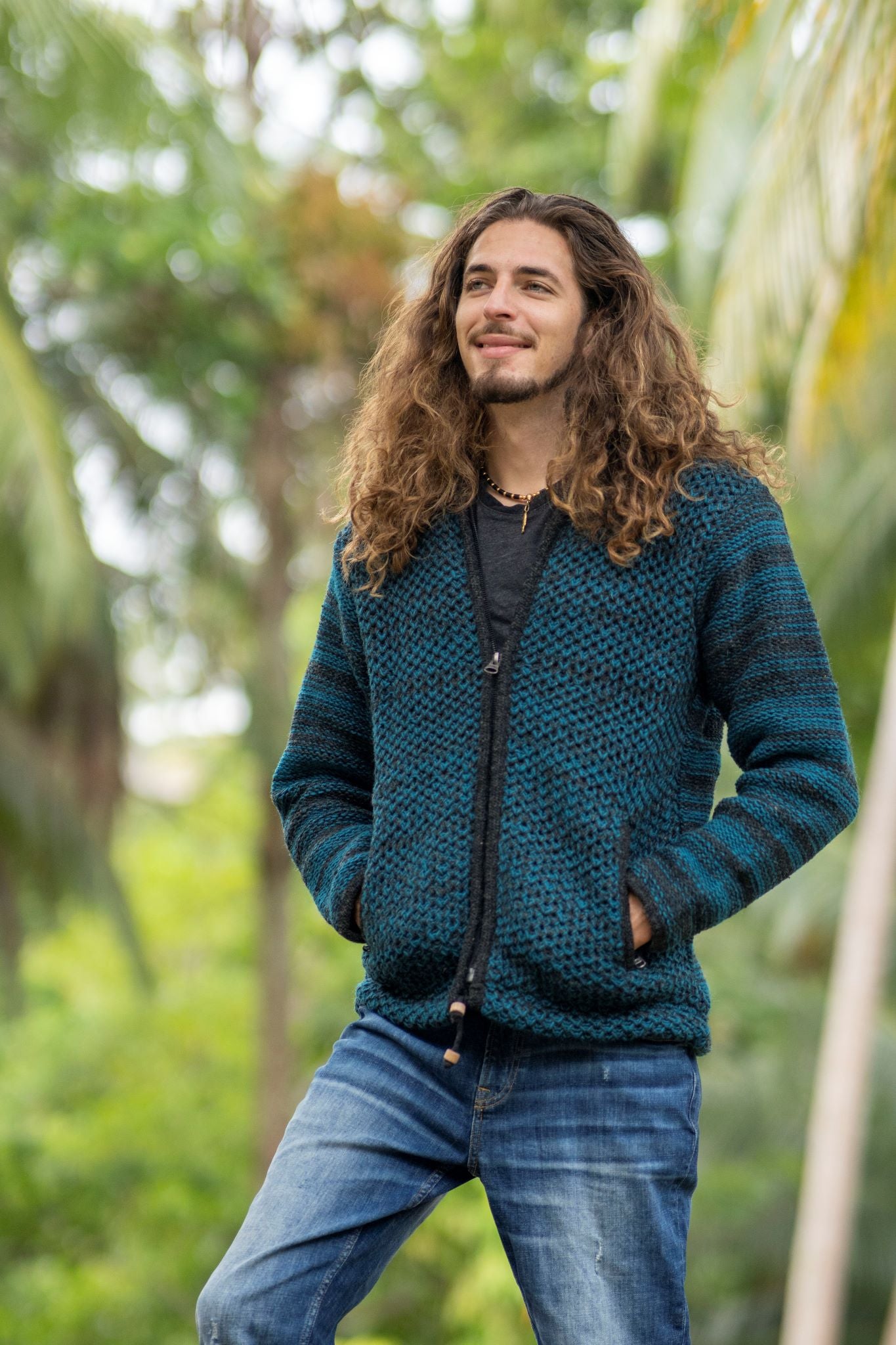 Wool Jacket - Eyelet Pattern - Teal