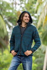 Wool Jacket - Eyelet Pattern - Teal