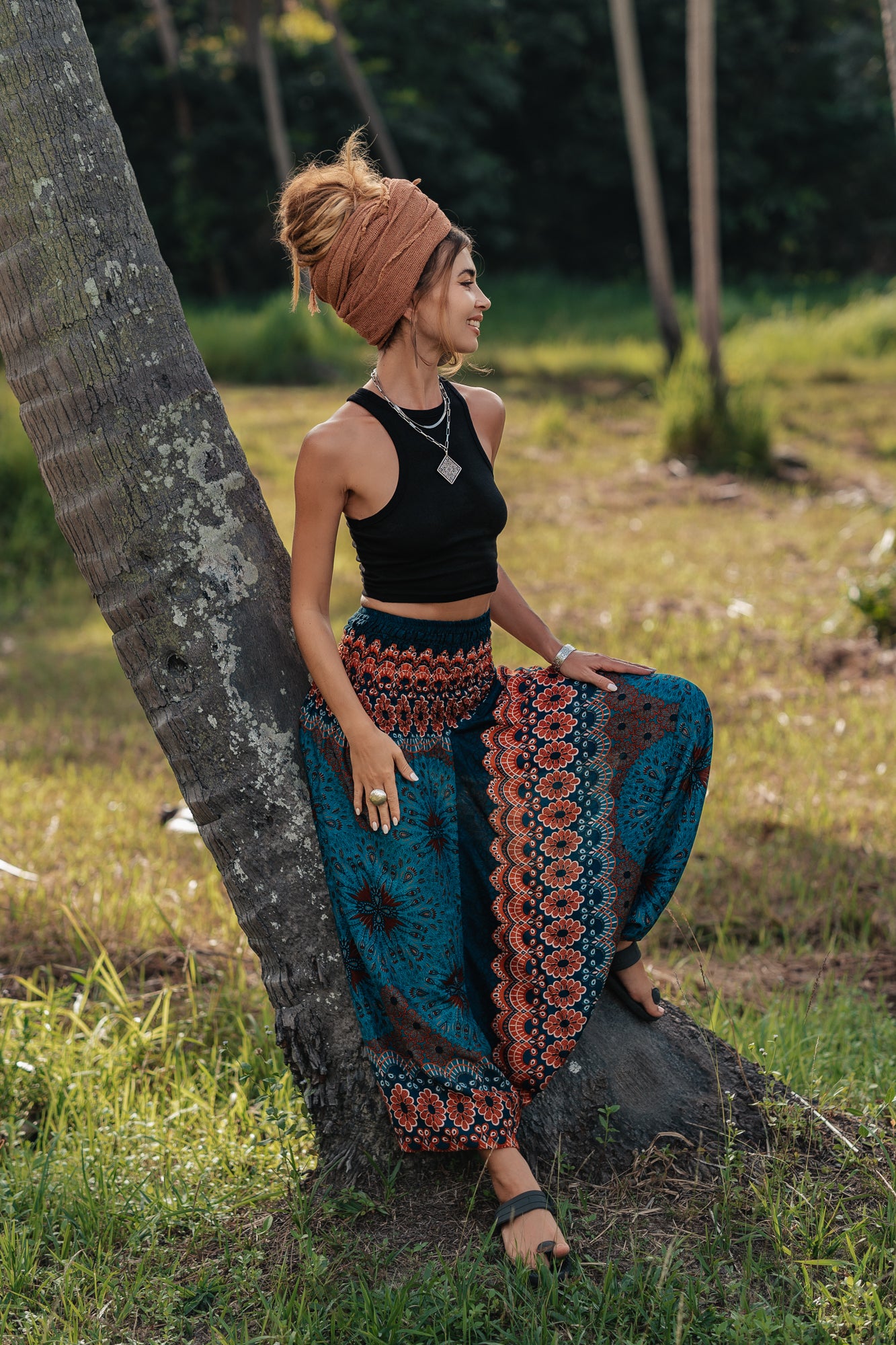 Harem Pants - Mandala Peacock Print - Teal