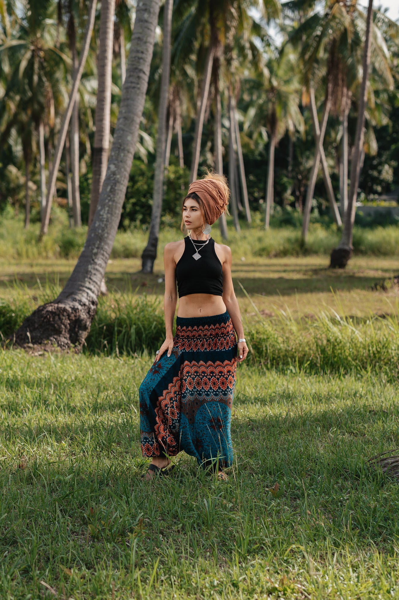 Harem Pants - Mandala Peacock Print - Teal