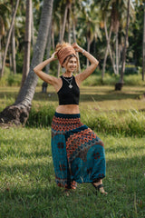 Harem Pants - Mandala Peacock Print - Teal