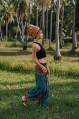 Harem Pants - Mandala Peacock Print - Teal