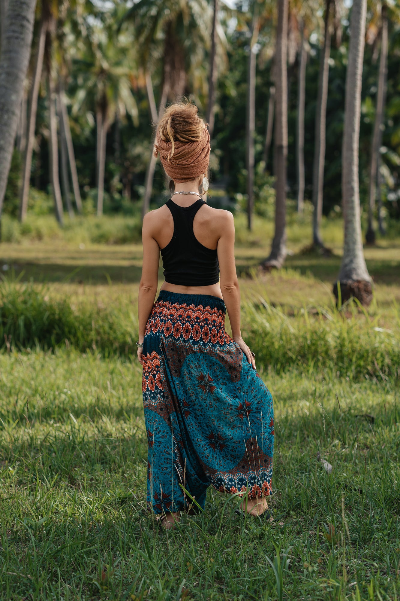 Harem Pants - Mandala Peacock Print - Teal