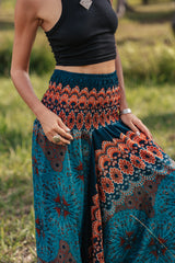 Harem Pants - Mandala Peacock Print - Teal