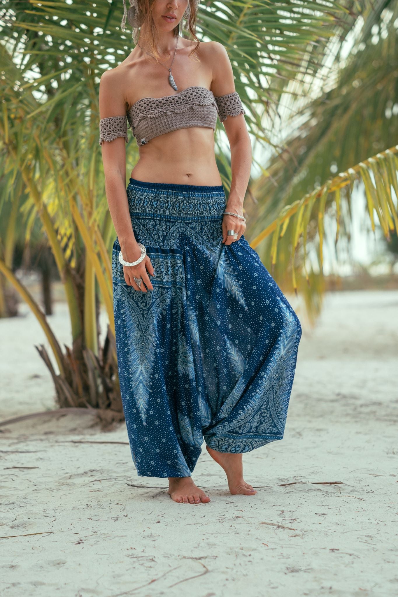 Harem Pants – Peacock Feather Print – Teal