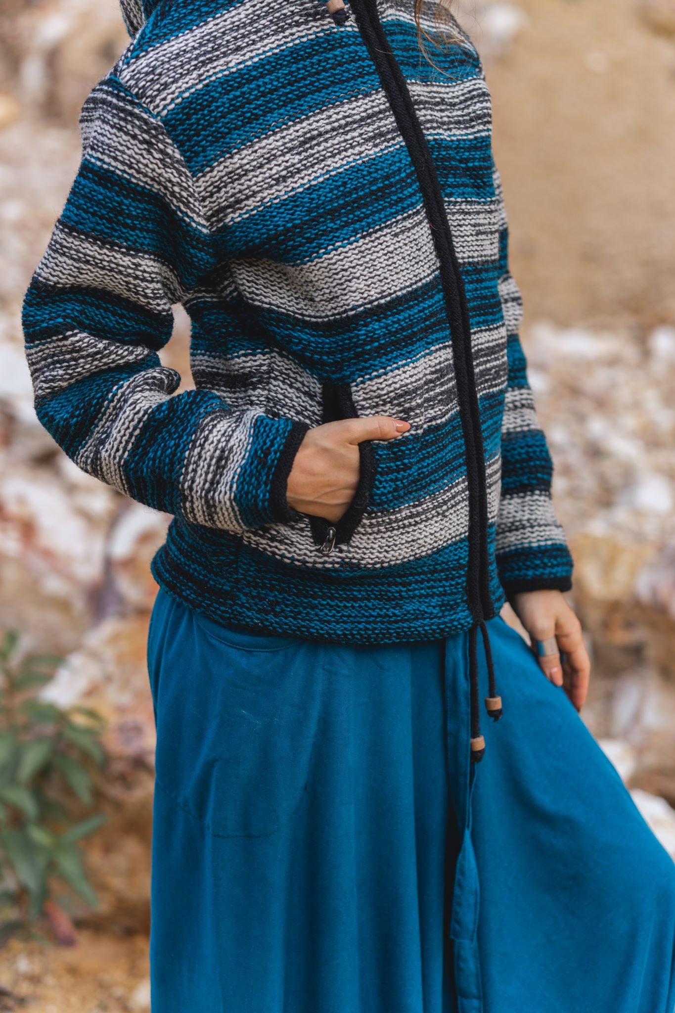 Wool Jacket - Striped - Teal