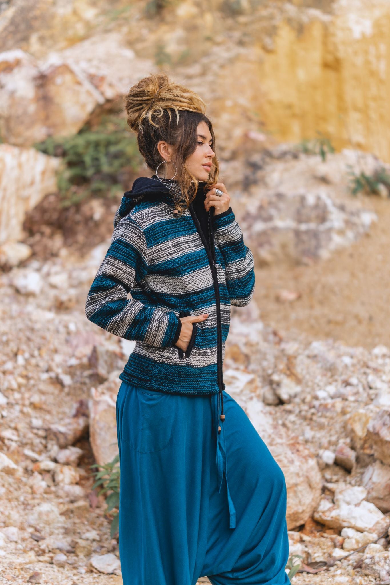 Wool Jacket - Striped - Teal