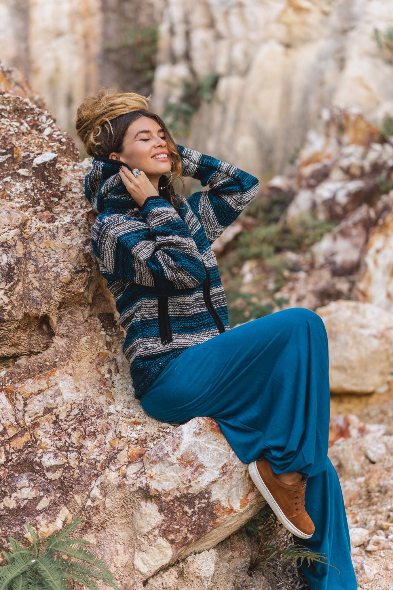 Wool Jacket - Striped - Teal