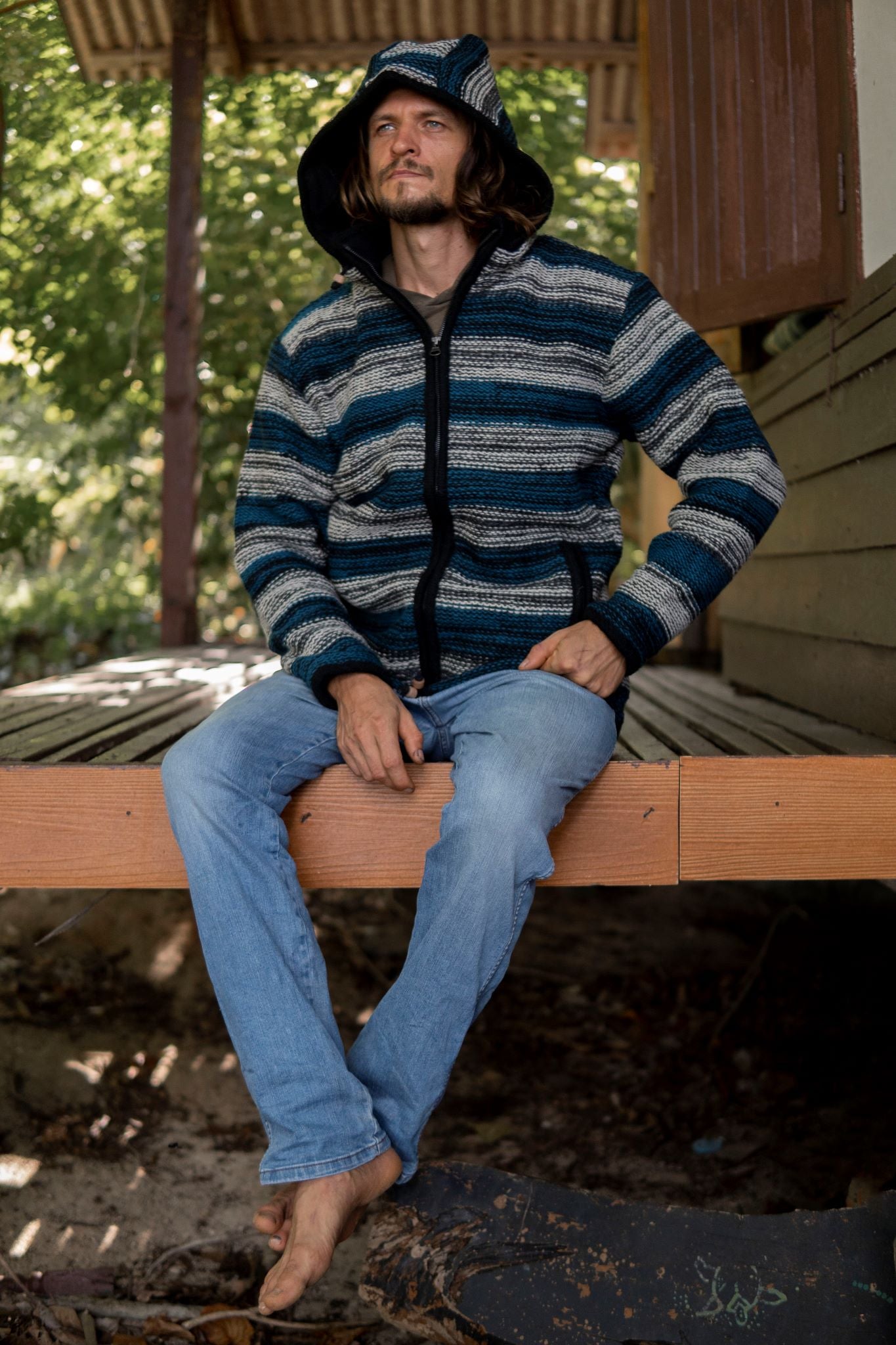 Wool Jacket - Striped - Teal