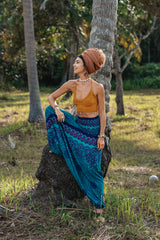 Harem Pants - Mandala Print with Pink Flower Pattern - Sea Green