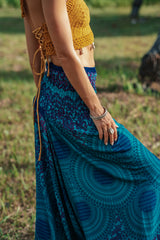 Harem Pants - Mandala Print with Pink Flower Pattern - Sea Green