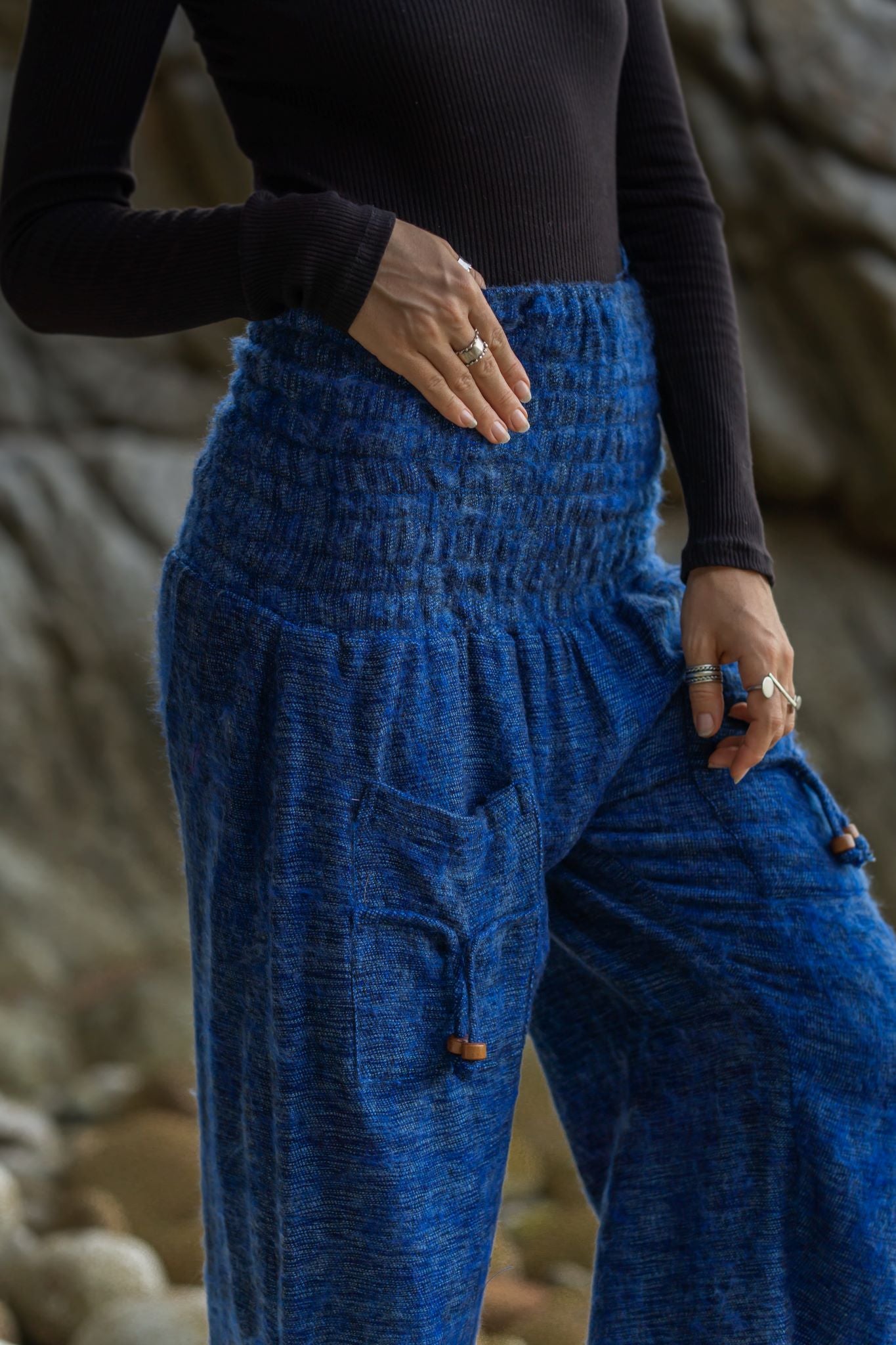 Warm High Crotch Harem Pants - Cashmilon - Blue