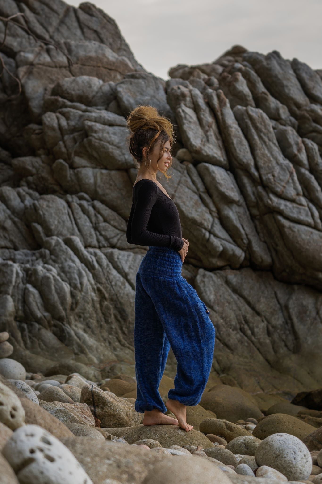 Warm High Crotch Harem Pants - Cashmilon - Blue
