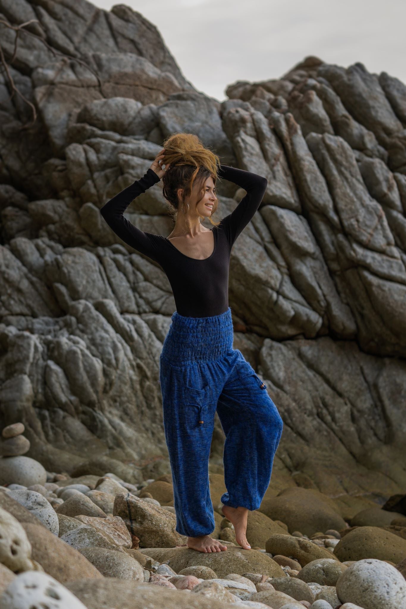 Warm High Crotch Harem Pants - Cashmilon - Blue