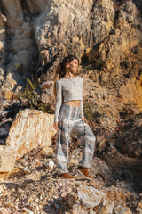 Warm High Crotch Harem Pants - Cashmilon Striped - Grey/Cream/Beige