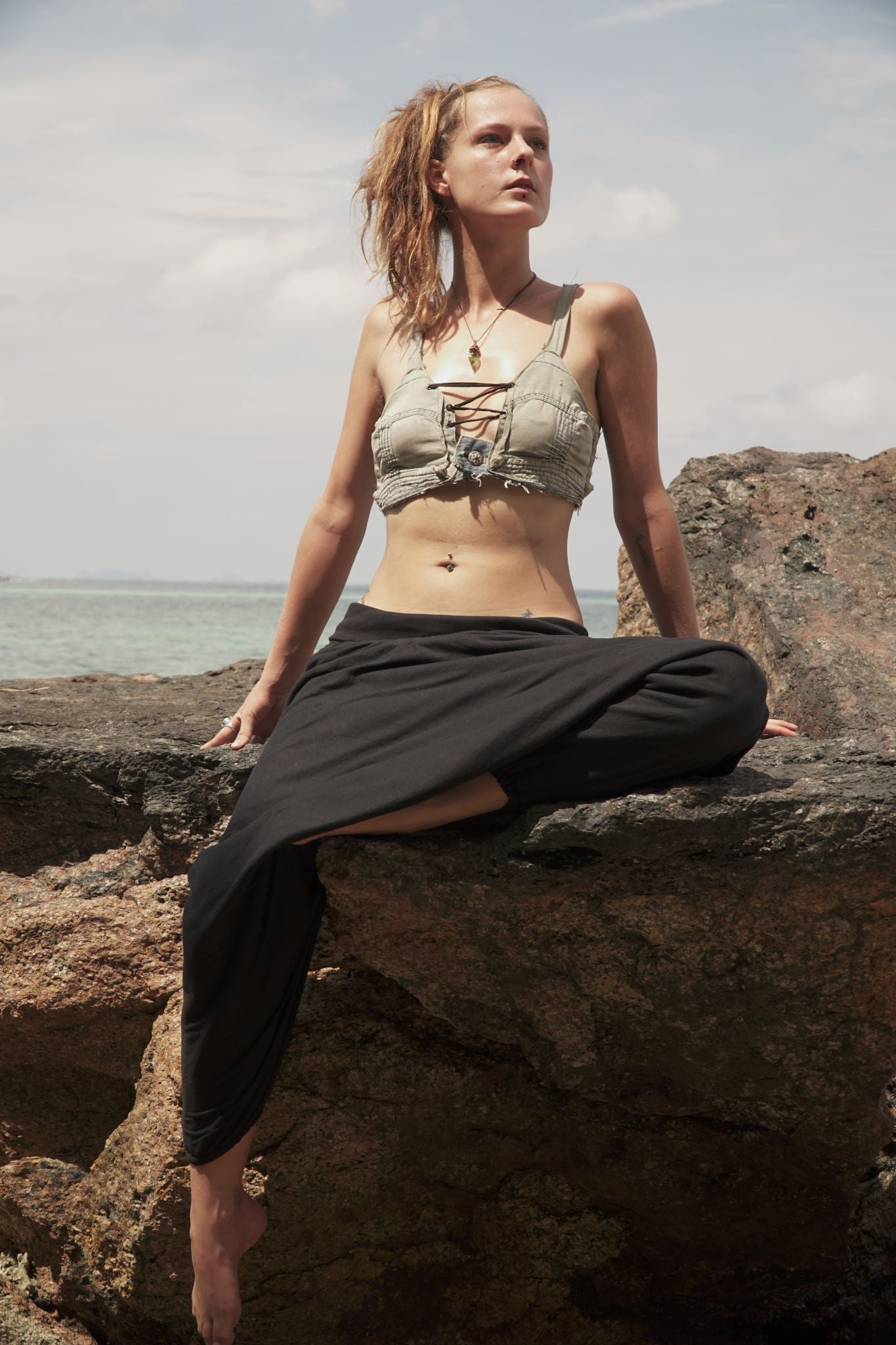 plain black harem pants with fleece lining