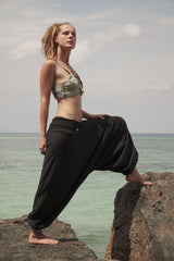 plain black harem pants with fleece lining