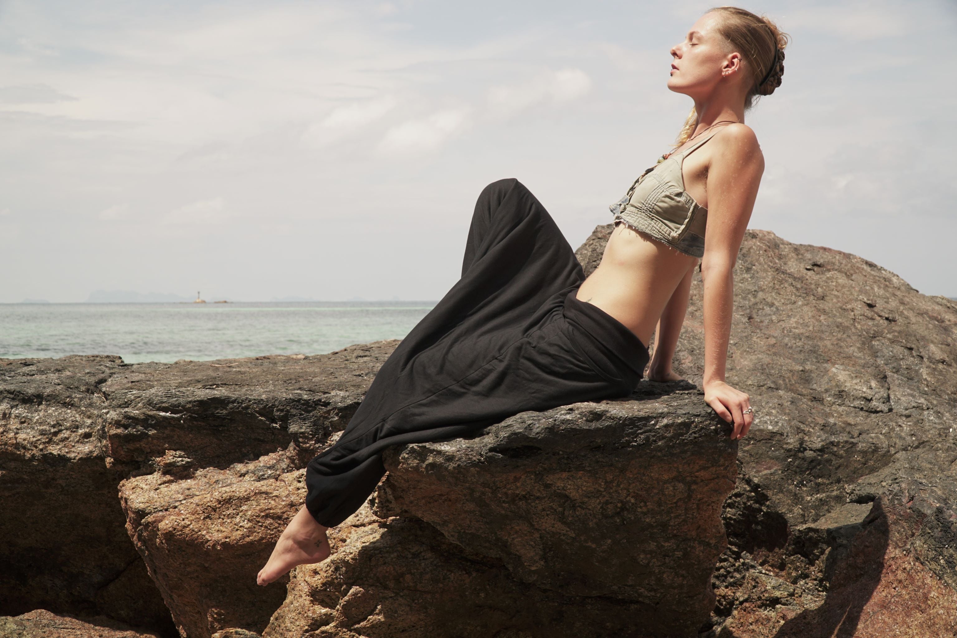 plain black harem pants with fleece lining