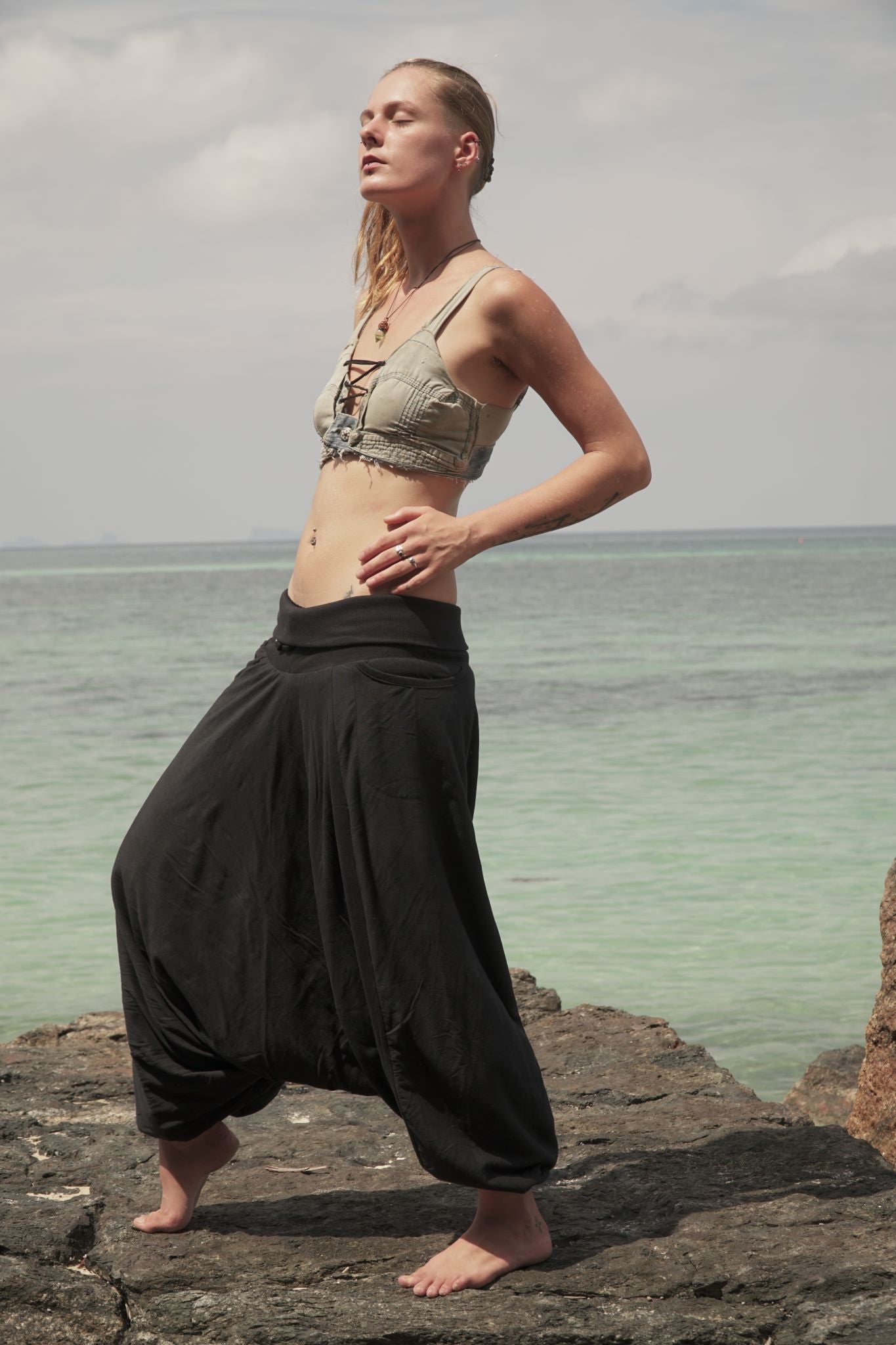 plain black harem pants with fleece lining