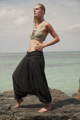 warm black harem pants drop crotch