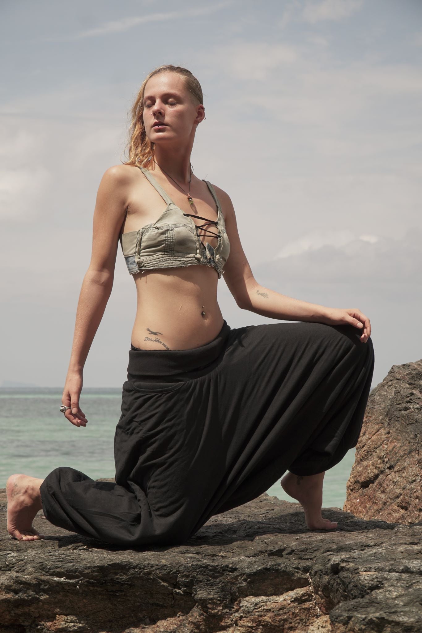 warm black harem pants drop crotch